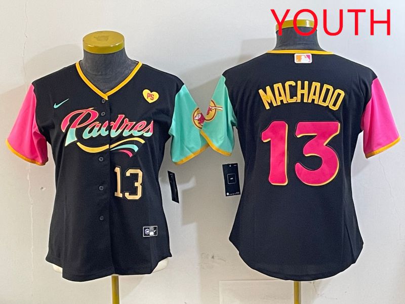 Youth San Diego Padres 13 Machado Black City Edition 2025 Nike MLB Jersey style 12